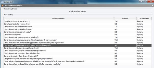 Nowy parametr jest dostępny w oknie parametrów wydruku listy wypłat oraz w oknie ustawień