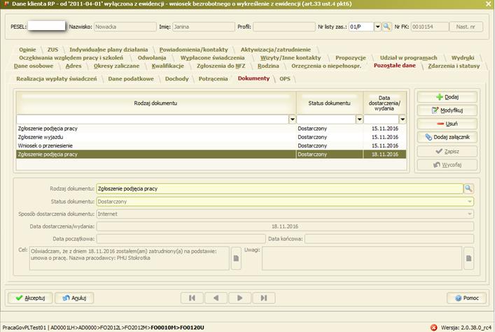 , w polu Sposób dostarczenia dokumentu jest wyświetlana informacja o sposobie/źródle dostarczenia dokumentu do systemu SyriuszStd Internet, w polu Data dostarczenia/wydania jest wyświetlana