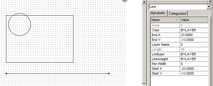 Rys. 4. Parametry wybranego obiektu (linii) Tabela 2 Obiekty rysunkowe Punkt Kliknąć lewym klawiszem na ikonie Draw point. Ustawić kursor w żądanym miejscu na rysunku i kliknąć lewym klawiszem myszy.