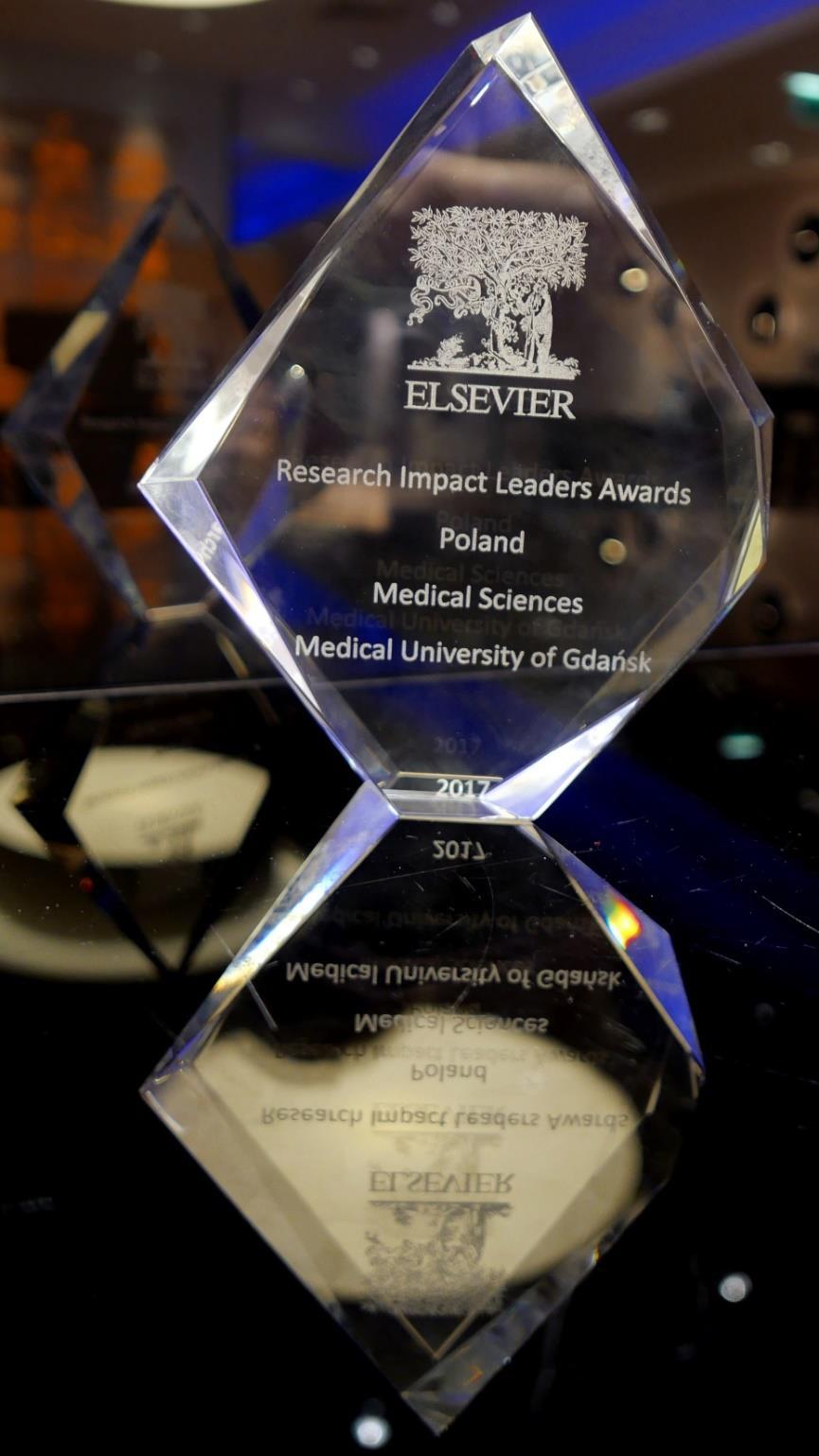 Lider publikacji z zakresu nauk medycznych i o zdrowiu l a u r e a t nagrody ELSEVIER Research Impact Leaders Award 2017 w obszarze nauk o zdrowiu i medycznych publikacje naukowców GUMed jednymi z
