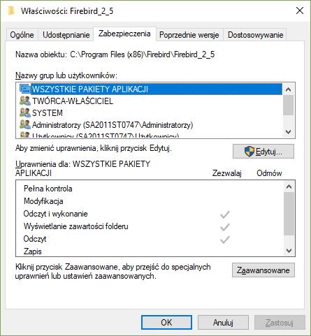 Zabezpieczenia w systemie KS- KS- Rysunek 7 Ścieżka do folderu Firebird Klikamy prawym przyciskiem myszy na folderze Firebird_2_5 (lub odpowiadającemu