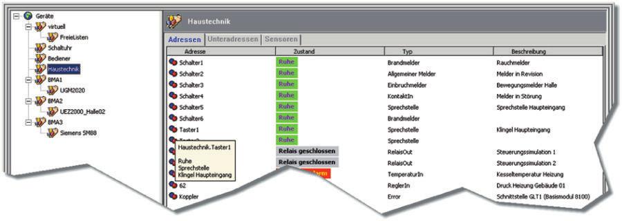 Konfigrowalne liczniki stan rządzeń pokazjące stan podsystemów w całym systemie BIS. Przetwarzanie komnikatów i wyświetlanie alarmów.