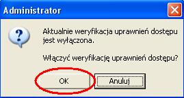 Po włączeniu weryfikacji dostępu, na ekranie 'Użytkownicy' zostaną uaktywnione dodatkowe opcje: 'Uprawnienia Dostępu do Działów/Grup'