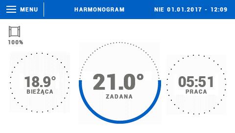 IV. OPIS EKRANU GŁÓWNEGO Sterowanie odbywa się za pomocą ekranu dotykowego. 1 2 3 7 6 5 4 1. Wejście do menu głównego 2.