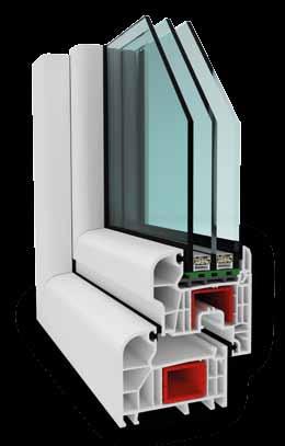 uszczelnienie, 13mm odległości osi wrębu okuciowego zapewnia optymalne zabezpieczenie przed włamaniem, współczynnik przenikania ciepła dla okna referencyjnego* U w = 0,95 W/m 2 K (dla