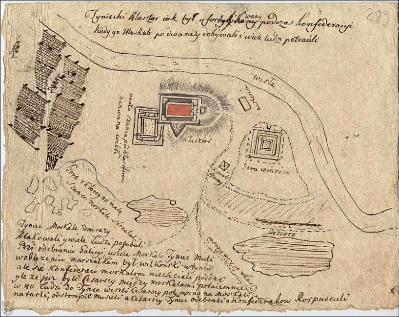 Plan opactwa benedyktynów w w Tyńcu wraz z opisem walk konfederacji barskiej W czasie konfederacji barskiej między rokiem