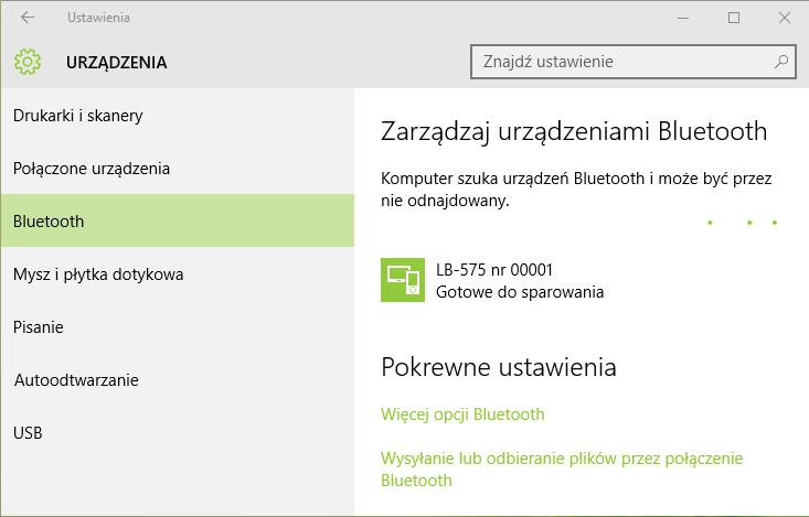6 Wyszukiwanie urządzeń Bluetooth Wyszukiwanie urządzenia może potrwać kilka minut.