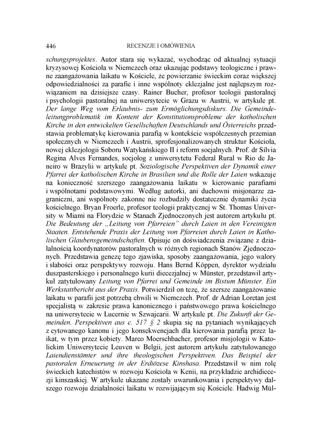 446 RECENZJE I OMÓWIENIA schungsprojektes.