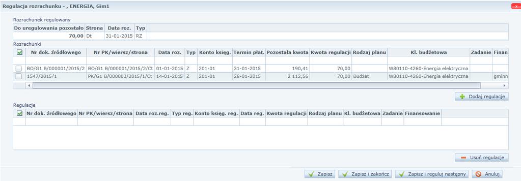 regulujących, Regulacje zawiera dane dotyczące regulacji danego rozrachunku regulowanego. 3. Kliknij przycisk Dodaj. 4. Utwórz dekretację na podstawie rozrachunków regulujących. 5.