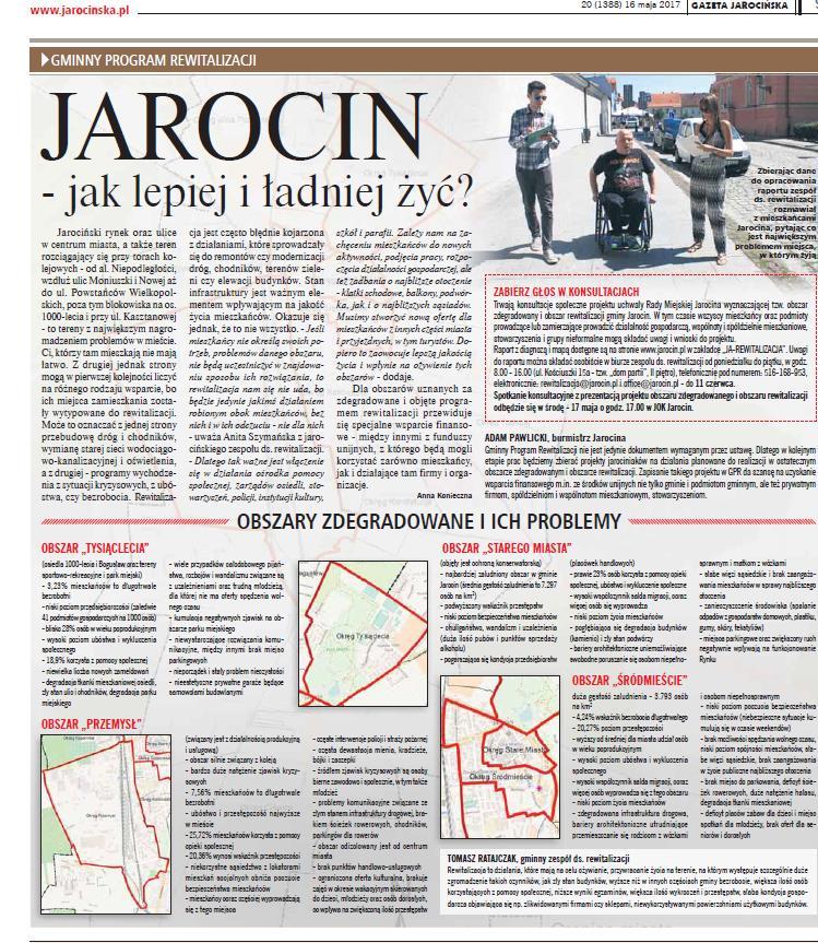 Ryc. 42.Pogląd artykułu w Gazecie Jarocińskiej (Źródło: Gazeta Jarocińska, nr 20, 16 maja 2017 r.