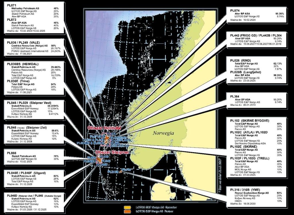 LOTOS Exploration & Production Norge AS (LOTOS Norge) Koncesje LOTOS Exploration & Production Norge AS na dzień 31 grudnia 2017 roku Źródło: opracowanie własne W 4 kw.