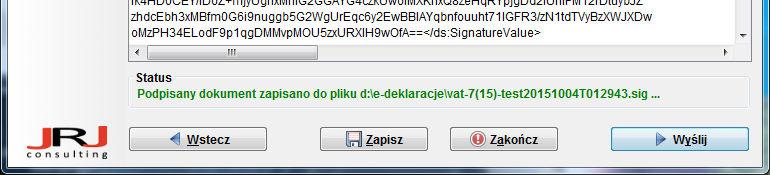Projekt IForm e-deklaracje Strona 24 Po zakończonej sukcesem fazie składania podpisu elektronicznego pojawia się możliwość (aktywny przycisk Zapisz) utrwalenia podpisanej elektronicznie wersji