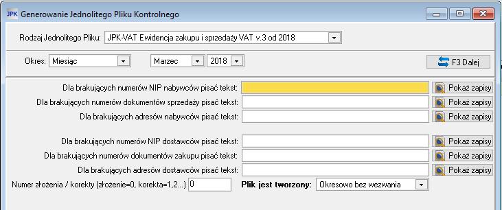 6. Najczęściej zadawane pytania (FAQ) a. Przy tworzeniu JPK program FINKA daje komunikaty o braku NIP, adresu lub numeru dokumentu.