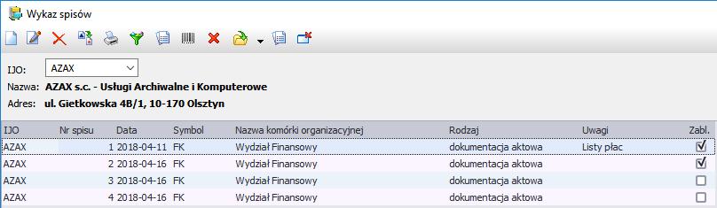 W formularzu możemy ewidencjonować poszczególne pozycje oraz opatrywać je dodatkowym opisem. 54 W formularzu wykaz spisów dostępne są następujące przyciski funkcyjne: Rys.