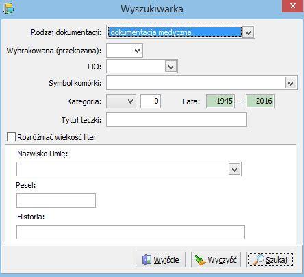 !! brak uprawnienia: dokumentacja osobowa (RODO) uniemożliwia wyszukiwanie oraz wyświetlanie informacji takich jak Nazwisko i imię oraz PESEL dla dokumentacji medycznej Rys.
