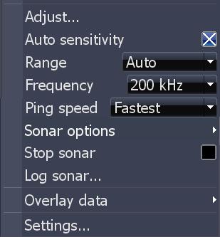 Dostęp do menu ustawień Ekran sonaru Menu sonaru Ekrany Combo Ekran dwupanelowy Panel poziomy Dostęp do