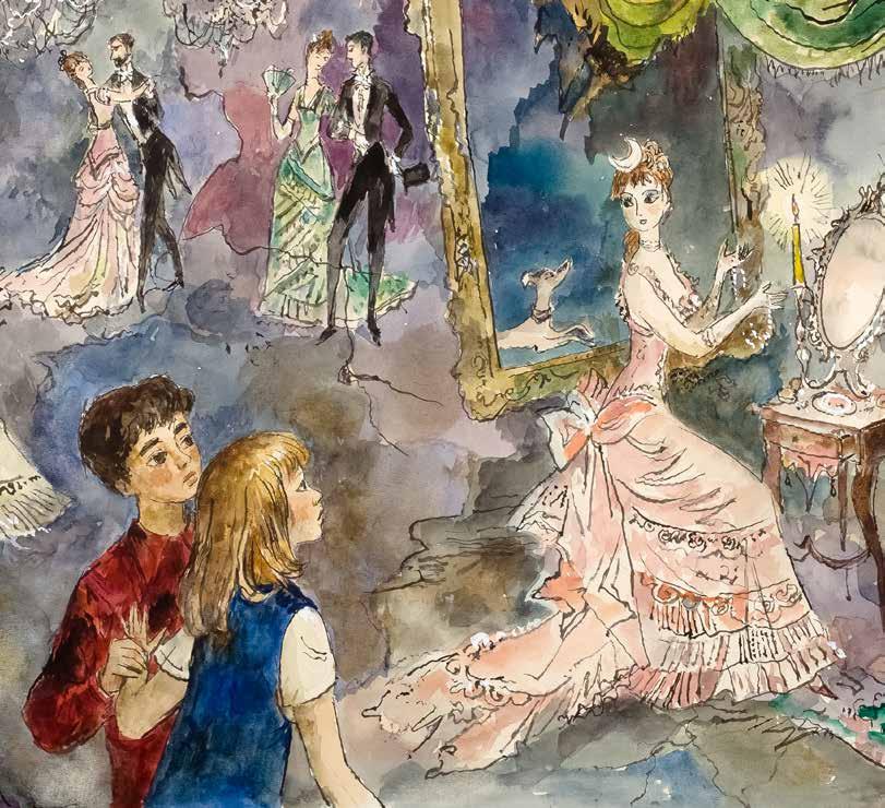 Fragment ilustracji do książki Za złotą bramą Heleny Bechlerowej AUKCJA ILUSTRACJI JANA MARCINA