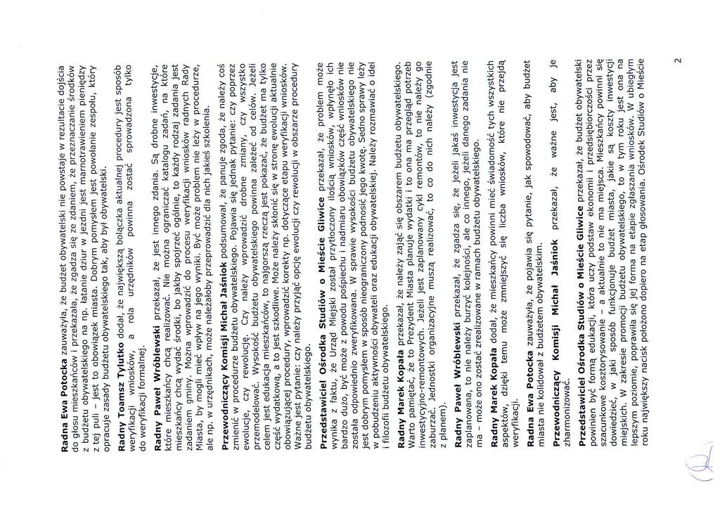 z Radna Ewa Potocka zauważyła, że budżet obywatelski nie powstaje w rezultacie dojścia do głosu mieszkańców i przekazała, że zgadza się ze zdaniem, że przeznaczenie środków z budżetu obywatelskiego