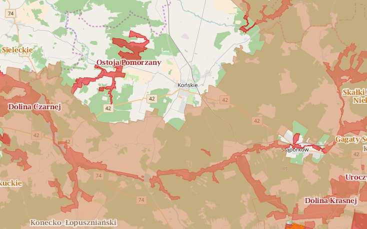 Na terenie gminy Końskie znajdują się fragmenty trzech obszarów specjalnej ochrony siedlisk sieci Natura 2000: 1) Natura 2000 - obszar specjalnej ochrony siedlisk (Dyrektywa Siedliskowa) Dolina