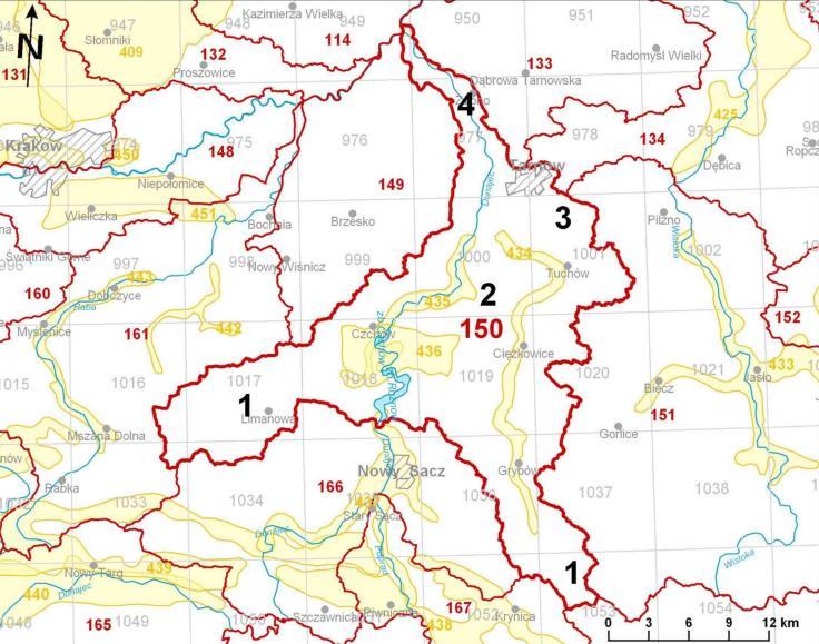 ona w regionie Górnej Wisły w pasie Północnego Podkarpacia, jak i w pasie Zewnętrznych Karpat Zachodnich zajmując łącznie 2042,3 km 2. Rysunek 5.