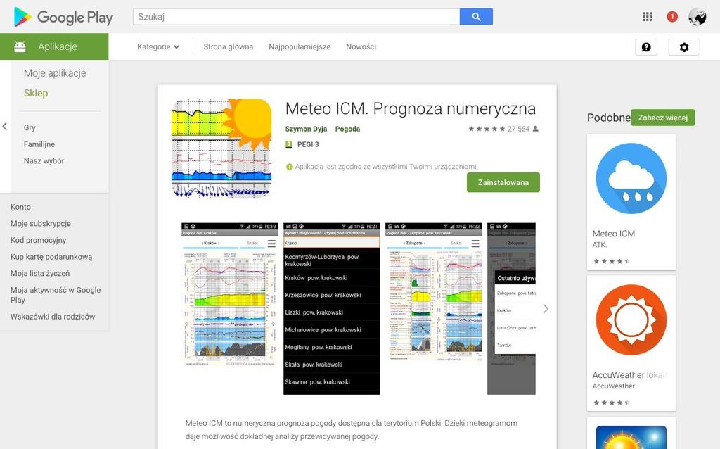 > Aplikacja mobilna meteo.