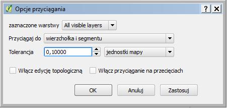 Przykładowe ustawienia opcji przyciągania: W celu wprowadzenia poszczególnych elementów uzbrojenia wod-kan należy wybrać odpowiednią warstwę z menu znajdującego się po