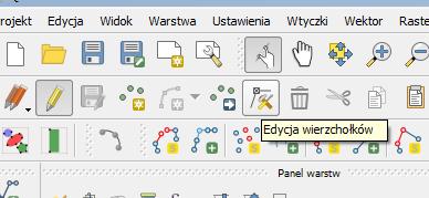 Po narysowaniu przebiegu danego obiektu należy uzupełnić współrzędną z każdego wierzchołka linii, poligonu lub punktu. W tym celu należy skorzystać w trybie edycji z funkcji Edycja wierzchołka.