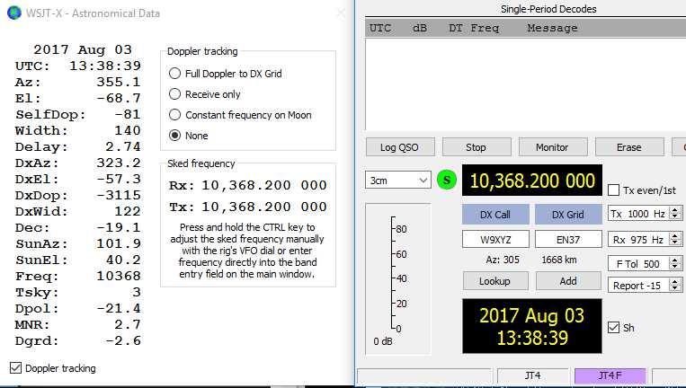 Dostępne są trzy różne typy śledzenia dopplerowskiego: Wybierz Full Doppler do DX Grid, jeśli znasz lokalizator partnera QSO i on / ona nie będzie używał kontroli dopplerowskiej.