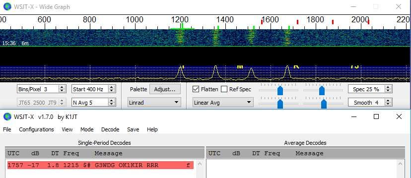 Poniższy zrzut ekranu pokazuje jedną transmisję z QSO 10 GHz za pomocą podtrybu JT4F. 8.3.