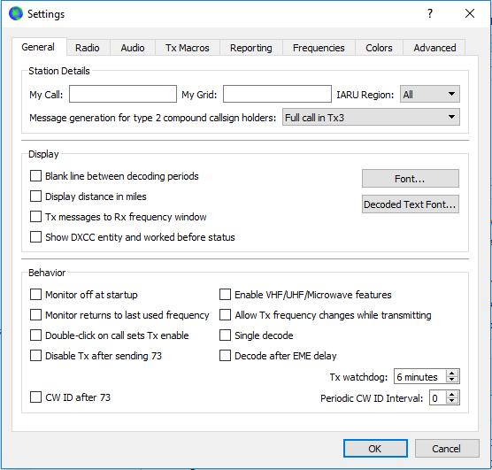 4. Konfiguracja Wybierz Ustawienia /Settings/ z menu Plik lub wpisując F2. (W systemie Macintosh wybierz Preferencje z menu WSJT-X lub użyj skrótu klawiaturowego Cmd +,).