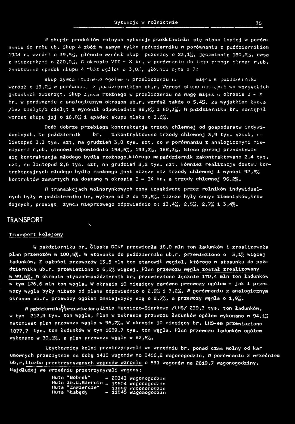 Sytuacja w rolnctwe 5 V skupe produktów rolnych sytuacja przedstawała sę neco lepej w porównanu do roku u. Skup 4 zóż w samym tylko paźdzernku w porównanu z paźdzernker. 904 r.