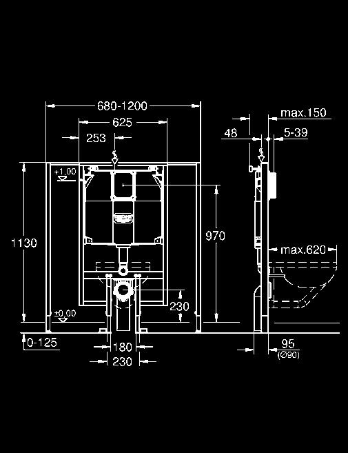 dopływowy i odpływowy zbiornik spłukujący 80 mm, 6-9 l ustawienie fabryczne 6l i 3l pneumatyczny zawór odpływowy z 3 funkcjami: 2-pojemn.