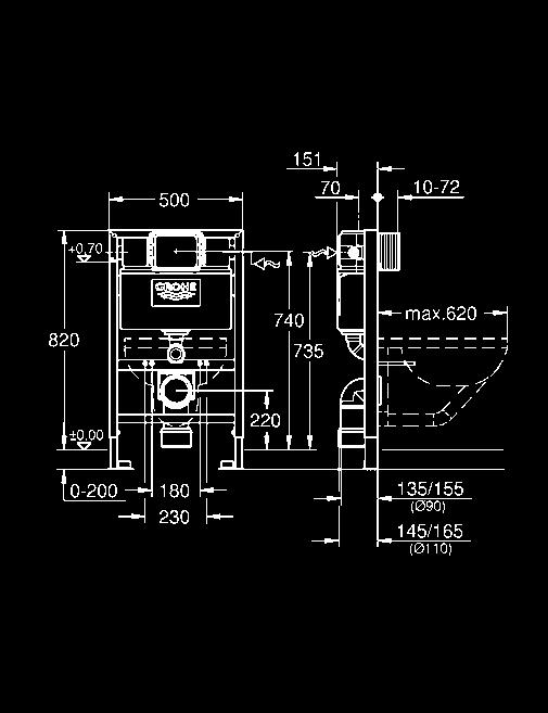 redukcyjna Ø 90/110 mm zestaw dopływowy i odpływowy spłuczka do WC, 6-9 l pneumatyczny zawór odpływowy z 3 funkcjami: 2-pojemn.