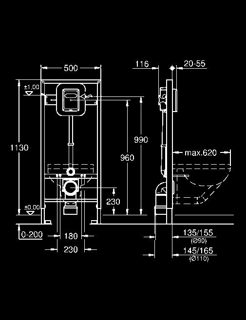 dla zmniejszenia zużycia wody 38 519 001 379,00 Rapid SL do WC ściennego automat spłukujący ciśnieniowy 6-9 l do uruchamiania