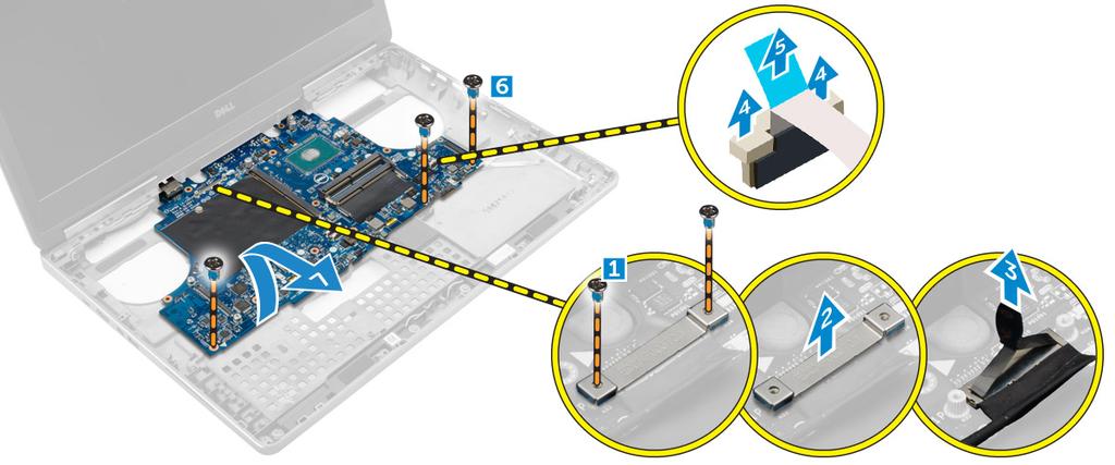 Instalowanie płyty systemowej 1 Umieść płytę systemową na miejscu w komputerze. 2 Wkręć śruby mocujące płytę systemową do komputera.