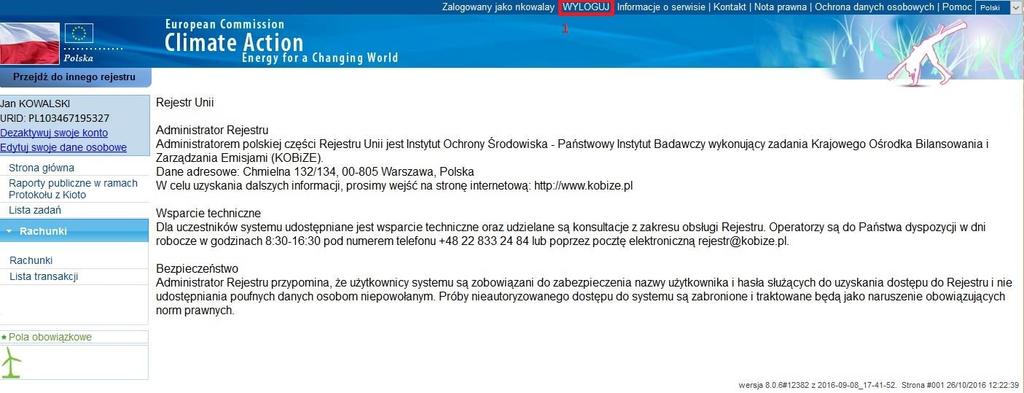 Jeżeli kod jednorazowy został wprowadzony poprawnie, zostaną Państwo zalogowani i automatycznie przekierowani na stronę Rejestru.