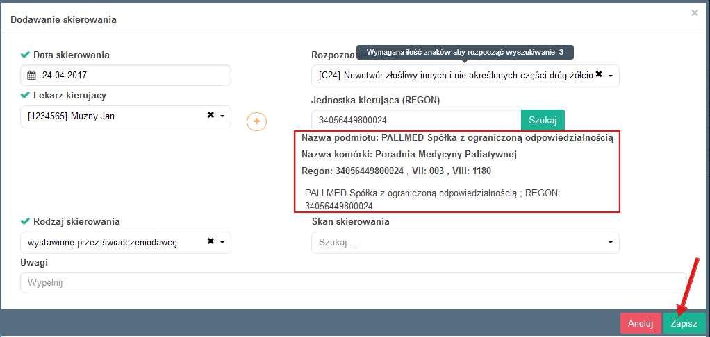 Rys. 29 Rys. 30 Jeśli wszystkie dane są poprawne, na widoku okna Edycja przyjęcia, kliknięcie przycisku Zapisz lub wciśnięcie klawisza Enter spowoduje przyjęcie pacjenta.