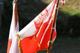 Flaga polska obszyta złotą frędzlą podczas dorocznej Parady Puławskiego w Nowym Jorku Inna flaga polska obszyta złotą frędzlą podczas tej samej Parady Puławskiego w 2017 r.