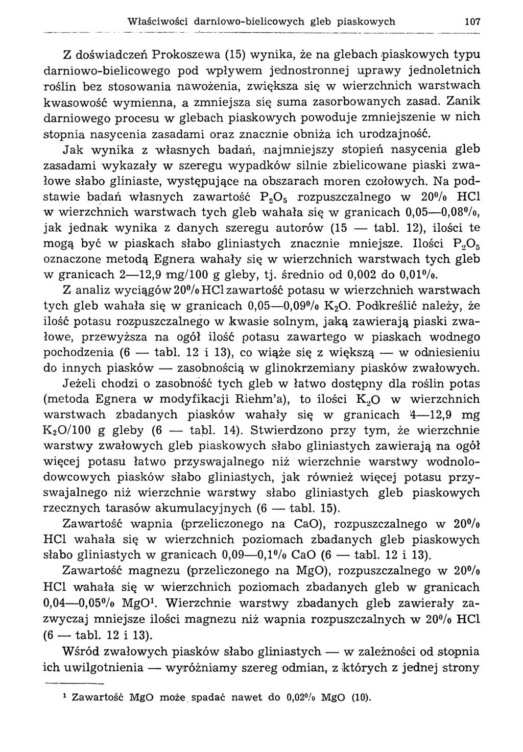 Właściwości darniowo-bielicowych gleb piaskowych 107 Z doświadczeń Prokoszewa (15) wynika, że na glebach piaskowych typu darniowo-bielicowego pod wpływem jednostronnej uprawy jednoletnich roślin bez