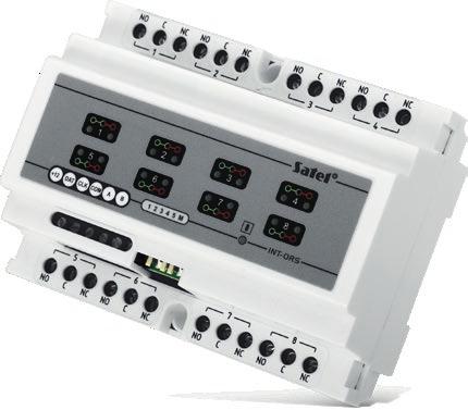 elektrycznymi zasilanymi napięciem zmiennym 230 V) konstrukcja umożliwiająca montaż na szynie DIN 35 mm INT-E Ekspander wejść posiada certyfikat zgodności EN 50131 Grade 3 rozbudowa systemu o 8 wejść