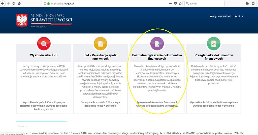 3) ZŁOŻENIE DOKUMENTÓW DO REPOZYTORIUM DOKUMENTOW FINANSOWYCH Aby złożyć dokumenty finansowe, wróć do strony https://ekrs.ms.gov.