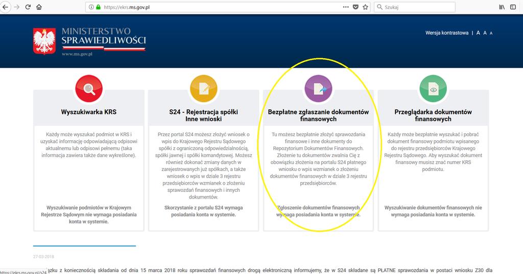 3) ZŁOŻENIE DOKUMENTÓW DO REPOZYTORIUM DOKUMENTOW FINANSOWYCH Aby złożyć dokumenty finansowe, wróć do strony https://ekrs.ms.gov.