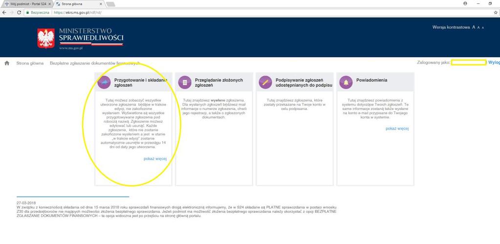 Po zalogowaniu się, w celu złożenia dokumentów, wybierz panel: Przygotowanie i
