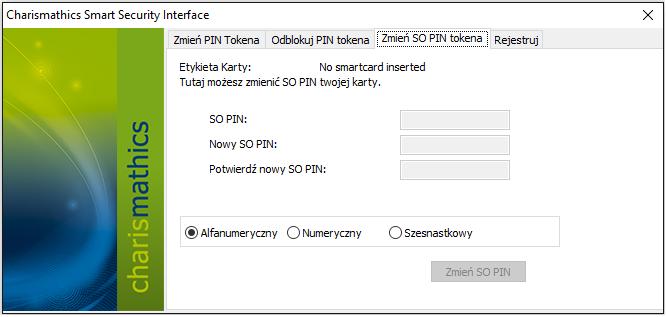 11 4. Zmiana SO PIN-u Jeśli chcesz zmienić swój kod SO PIN -> uruchom aplikację Charismathics Smart Security Interface.