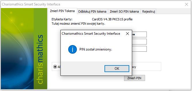 9 2. Zmiana PIN-u użytkownika Jeśli chcesz zmienić swój kod PIN -> uruchom aplikację Charismathics Smart Security Interface.