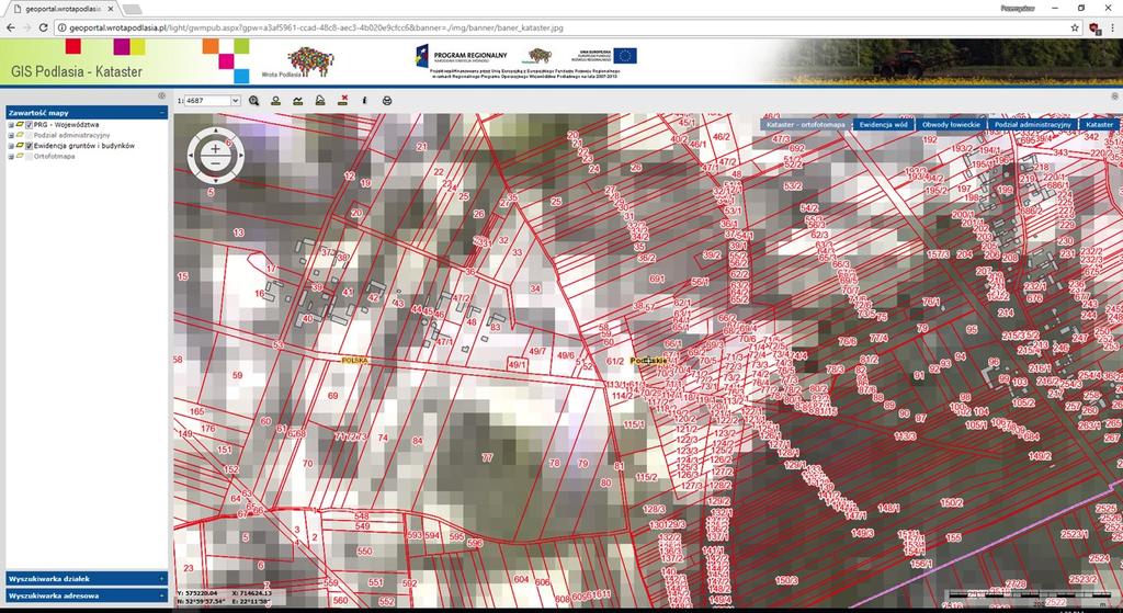 Geoportal GIS Podlasia Ale po powiększeniu obrazu zobaczymy granice oraz numery