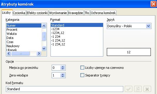 z górnego menu polecenie Format Komórki W otwartym oknie wybierając