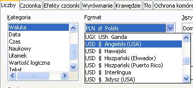 przecinku Wybierając w oknie Kategoria opcje Waluta wpisaną liczę