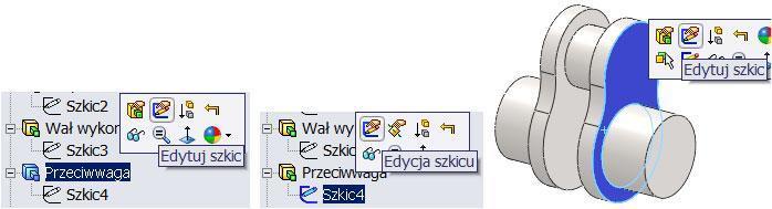 Zmiana wymiarów wału w celu zmniejszenia niewyważenia statycznego: włącz edycję szkicu (rysunek 5.