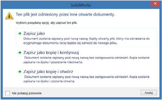 Tzn. jeżeli zmienimy wymiary w pliku Stopa korbowodu, zmiany zostaną dokonane w pliku rysunku Górna półpanewka-rys. KliknijZapisz jako kopięi otwórz.